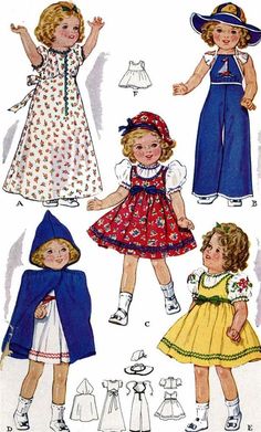 children's dress and coat pattern from the 1950's, with different variations