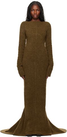 Find RICK OWENS Tan Porterville Luna Maxi Dress on Editorialist. Knit stretch alpaca-blend maxi dress. · Rolled edge at boat neck · Godet panel at extended fishtail hem · Cutout at back · Unlined Supplier color: Honey The Rick, Maxi Knit Dress, The Boat, Rick Owens, Boat Neck, Dress Making, Day Dresses, Knit Dress, Alpaca