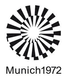 the logo for munch 1971 is shown in black and white, with an abstract design