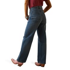 Coffee shop to cocktails, this 100% cotton, non-stretch, ultra high-rise silhouette goes with everything from heels to dress boots. The fit is designed to be looser in the legs, with enough lift through your hips and booty to flatter your shape wherever you go.\n\t\tUltra High Rise Tomboy Wide Jean | Women's Ultra High Rise Tomboy Wide Jeans in Moana Cotton, Size: 27 Regular by Ariat Longing For You, Dress Boots, Wide Jeans, High Rise Jeans, All Colors, Moana, Dress With Boots, Women's Style, Coffee Shop