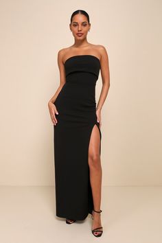 Classy Consideration Black Strapless Maxi Dress Black Dress For Quinceanera Guest, Black Sorority Formal Dress, Maxi Dress Formal Classy, Strapless Black Maxi Dress, Full Length Dress Formal, Black Strapless Bridesmaid Dress, Black Wedding Guest Dress Fall, Black Dresses For Wedding Guest, Strapless Wedding Guest Dress