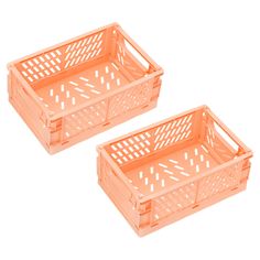 two orange plastic crates sitting next to each other