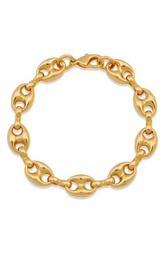 Puffy mariner's links and a gleaming 18K gold plate finish bring a street-chic shine to any ensemble. 7" length, 1" extension Lobster clasp 18K gold plate Imported Charleston Summer, Chunky Gold Bracelet, Maximalist Jewelry, Gold Bracelets Stacked, Preppy Jewelry, Outfit Planning, Jewelry Accessories Ideas, Chunky Jewelry, Jewelry Essentials