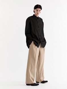 Editor's Notes Made from wool-blend, these contemporary trousers have wide legs with deep front tucks. Sleek and neat silhouette makes a refined look.- Zip and hook fastening- Two front slash pockets- Front tucks- Wide fitMeasurements (in.) M / L- Total Length: 42.5 in. / 42.7 in. - Rise: 11.0 in. / 11.2 in. - Waist: 15.6 in. / 16.5 in.  - Thigh: 14.8 in. / 15.0 in.- Hem: 11.0 in. / 11.2 in.   Model Info: Height 6' 1.2, Bust 36.6, Waist 28.0, Hip 34.6Composition & Care- 50% Wool, 50% Polyester- Recommend dry clean- Hand wash at 86°FDesigner- by Theballon MEN Wide Leg Trousers Outfit Men, Wide Leg Pants Outfit Men, Wide Leg Pants Outfit Casual, Men Wide Leg Pants, Trousers Outfit Men, Thanksgiving Fit, Wide Leg Trousers Outfit, Wide Leg Pants Outfit, Baggy Dresses