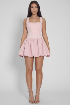 Our Bisou Bubble Knit Mini Dress is THE ultimate fun and flirty mini dress perfect for (literally) any occasion. Cut from a soft, stretch knit fabric in the most flattering silhouette, this baby pink mini dress also features a flared skirt silhouette in a bubble style and accentuating details on the bust whilst providing coverage in all the right areas. Due to the nature of the two fabrics, their may be slight variation in the pink tones. Pink Fitted Dress With Bubble Hem, Pink Mini Bubble Dress For Spring, Bubble Gum Pink Mini Dress, Summer Ruffled Bubble Mini Dress, Pink Bubble Dress, Bubble Hem Mini Dress, Soft Pink Dress, Persian Fashion, Pink Party Dresses