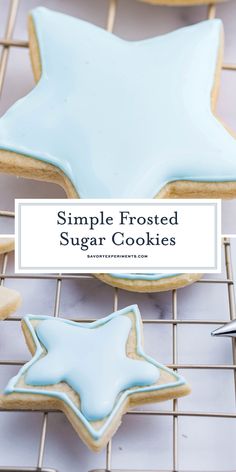 simple frosted sugar cookies on a cooling rack with the words, simple frosted sugar cookies