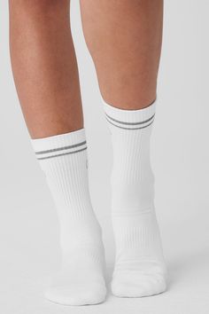 Step into your new favorite socks—they’re stretchy and sweat-wicking (for performance) and finished with a reflective Alo logo (for subtle flash in low light). Don’t miss the functional details, like ribbing at the ankles, ribbing at the midfoot and slight padding at the heels and toes for a comfortable fit. Sporty Breathable Socks For Workout, Sporty Gym Socks, Sweat Resistant Athleisure Socks For Gym, Sweat Resistant Gym Socks Athleisure, Sweat Resistant Gym Socks In Athleisure Style, Breathable Athleisure Socks For Workout, Sporty Sweat-resistant Socks For Sports, Sporty Sweat-resistant Gym Socks, Sporty Stretch Socks For Gym