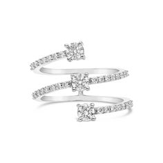 Metal: 14K White Gold Gemstones: 1.00 Cts. Diamond Wrap Diamond Ring, Wrap Rings Diamond, Luxury Diamond-shaped White Rings, Luxury White Diamond Bypass Ring, Luxury White Stackable Diamond-cut Rings, Jewelry Fashion Trends, Wrap Around, Diamond Rings, Diamond Necklace