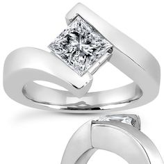 a white gold ring with a princess cut diamond