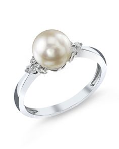 Akoya Pearl & Diamond Grace Ring Pearl White Pearl Ring With Diamond Accents, Pearl White Diamond Pearl Ring With Accents, Pearl White Diamond Pearl Ring With Diamond Accents, Pearl Ring With Diamond Accents, Akoya Pearl Ring With Diamond Accents For Anniversary, Anniversary Akoya Pearl Ring With Diamond Accents, White Pearl Rings With Diamond Accents, Akoya Pearl Diamond Ring With Accents, Akoya Pearl Ring With Diamond Accents