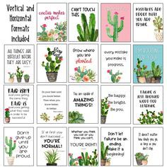 printable cactus cards for teachers to help them learn how to grow and care for their plants