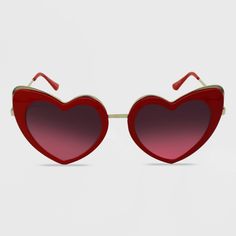 Heart sunglasses with red frame and pink lenses complement your casual and dressy outfits. UV protection helps keep your eyes protected from harmful sun rays, and hinged temples offer convenient folding and storage. If you’re not satisfied with any Target Owned Brand item, return it within one year with a receipt for an exchange or a refund. Gender: female. Age Group: adult. Red Mirrored Cat Eye Sunglasses For Summer, Fun Red Heart-shaped Sunglasses, Red Cat Eye Sunglasses With Polarized Lenses For Summer, Red Cat Eye Sunglasses With Tinted Lenses For Beach, Red Sunglasses For Spring Beach Occasions, Red Sunglasses For Beach In Spring, Fun Red Sunglasses With Gradient Lenses, Casual Red Cat Eye Sunglasses With Uv Protection, Red Cat Eye Sunglasses With Uv Protection