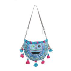 "A gorgeous crossbody bag handmade in Thailand. This bag made with Hmong tribes embroidery, silver metallic leather is the perfect boho bag for every occasion. We buy materials from the Hmong market and we design and sew by hand. Some of the bags we modify to improve the product. The Hmong tribes live in the North of Thailand and have origins from the Tibetan area of China. N.B. YOU MAY NOT RECEIVE THE EXACT BAG PICTURED HERE, AS THE FABRIC DESIGN MAY VARY SLIGHTLY FROM BAG TO BAG. THE EMBROIDER Bohemian Bucket Bag With Tassels For Daily Use, Handmade Crossbody Bucket Bag For Festivals, Handmade Blue Bohemian Hobo Bag, Bohemian Multicolor Bucket Bag With Removable Pouch, Handmade Blue Bohemian Bucket Bag, Blue Tote Hobo Bag For Festivals, Traditional Crossbody Shoulder Bag For Daily Use, Bohemian Pouch Bag For Festival, Bohemian Festival Pouch Bag