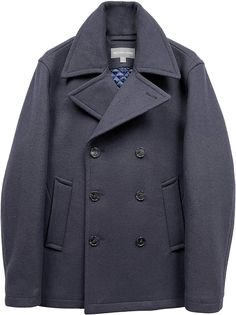 This double breasted peacoat jacket is perfect for any occasion. This peacoat features a notch lapel, double breasted button closure, long sleeves with banded cuffs, and two front hand pockets with three interior pockets. Double breasted button closure Polyester lining Button closure Two front hand pockets; three interior pockets Winter worm wool blend Formal Double-breasted Pea Coat With Button Cuffs, Classic Double-breasted Pea Coat With Button Closure, Navy Pea Coat With Double Button And Lapel Collar, Tailored Double-breasted Pea Coat With Button Cuffs, Navy Pea Coat With Double Button Closure For Business, Navy Business Peacoat With Double Button Closure, Classic Peacoat With Double Button Closure, Tailored Double-breasted Peacoat With Button Fastening, Navy Double-breasted Peacoat With Notch Lapel