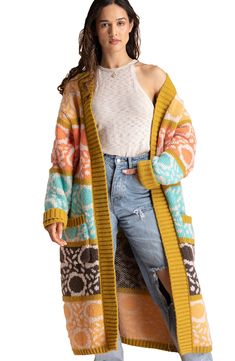 Patterned colorblocking brings boho appeal to this supersoft cardigan flanked by oversized patch pockets. Open front Long sleeves Front patch pockets Ribbed cuffs and hem 100% acrylic Hand wash, line dry Imported Casual Multicolor Cardigan With Pockets, Cozy Color Block Outerwear For Layering, Multicolor Relaxed Fit Outerwear With Pockets, Relaxed Fit Multicolor Outerwear With Pockets, Bohemian Oversized Cardigan With Pockets, Oversized Bohemian Cardigan With Pockets, Cozy Patchwork Cardigan For Layering, Oversized Multicolor Color Block Outerwear, Multicolor Color Block Outerwear For Layering