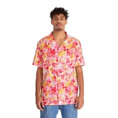 "Nothing says \"I love summer\" like a Hawaiian shirt, and now, you can make this iconic garment even better by adding your own art to it. Made to have a boxy fit and a notch lapel collar that are perfect for any laidback scenario, these shirts come with a handy chest pocket and a 95% polyester and 5% spandex fabric for silky comfort.  .: Material: 95% polyester, 5% spandex .: Sewn-in label .: Medium fabric (7.23 oz/yd²(245 g/m .: Boxy fit .: Chest pocket" Collared Hawaiian Shirt With All Over Print For Summer, Retro Summer Shirt With All Over Print, Summer Shirt With All Over Print And Relaxed Fit, Summer Collared Shirt With All Over Print, Relaxed Fit Shirt With All Over Print For Summer, Summer Multicolor Tops With Collared Neckline, Multicolor Summer Tops With Collared Neckline, Multicolor Collared Top For Summer, Multicolor Spread Collar Tops For Summer