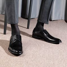 Introducing our exquisite Refined Cow Leather Brogue Dress Shoes, meticulously crafted with genuine cow leather for a durable and luxurious feel. The refined upper material and genuine leather lining add a touch of opulence, while the lace-up closure and high-quality pigskin insole ensure comfort and support. Elevate your ensemble and exude confidence with every step by investing in these timeless and impeccably crafted shoes. Experience the perfect blend of style, comfort, and durability with o Black Wingtip Lace-up Shoes For Formal Occasions, Elegant Black Lace-up Shoes For Work, Elegant Black Wingtip Lace-up Shoes, Black Formal Lace-up Shoes With Brogue Detailing, Semi-formal Fitted Leather Lace-up Shoes, Semi-formal Fitted Lace-up Leather Shoes, Black Brogue Lace-up Shoes For Semi-formal Occasions, Semi-formal Black Brogue Lace-up Shoes, Fitted Black Lace-up Shoes With Brogue Detailing