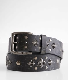 "BKE Fleur Belt - Black Small, Men's Black Studded faux leather 1 3/4" belt. Bonded Leather. Manmade materials. Apparel & Accessories" Black Leather Belt Mens, Cool Belts For Men, Black Leather Belts With Rivets, Black Leather Belt With Rivets, Vintage Black Belt With Buckle Closure, Interesting Belts, Spider Suit, Studded Belts, Monster Mouth