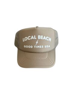 Local Beach Good Times USA Trucker Hat Beach days are the best days! This his or hers trucker is part of our Timeless Summer Collection. Cute and perfect for your next day in the sun. So light, medium profile and a perfect addition to your growing hat collection. 5 Panel Foam Mesh Back Trucker, Pro Style Adult Sizing 100% Poly Foam Front, 100% Nylon Back Summer Trucker Hat With 5-panel Design, Summer Trucker Hat In 5-panel Style, Summer Trucker Hat 5-panel, Summer Trucker Hat 5-panel Style, Summer Trucker Hat With Flat Brim, Summer Lightweight 5-panel Baseball Cap, Spring Beach Trucker Hat, 5-panel, Summer Adjustable Trucker Hat With Flat Brim, Summer Adjustable Flat Brim Trucker Hat