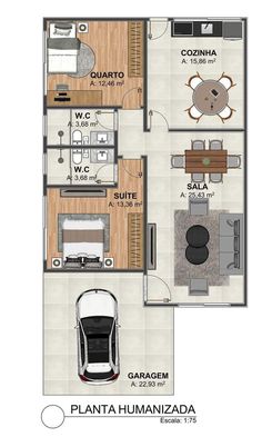 the floor plan for an apartment with two beds and one living room, which is attached to