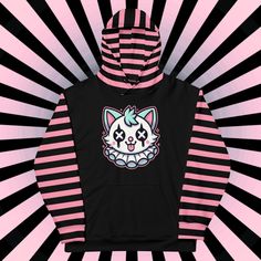 Weirdcore Clowncore Clown Kitty Cat Pastel Goth Graphic Grunge Y2K Unisex Hoodie 🖤 PRODUCT HIGHLIGHTS: All Designs made by me, Ali (DreamSage Original Designs)           * 95% recycled polyester, 5% spandex           * Fabric weight (may vary by 5 9.08 oz./yd.² (308 g/m²)           * Soft cotton-feel fabric face           * Brushed fleece fabric inside           * Double-lined hood with design on both sides           * Unisex style           * Overlock seams           * Fabric is OEKO-TEX 100 standard and Global Recycled Standard (GRS) certified           * Printed, cut, and hand-sewn by an expert in-house team           * DreamSage original designs 🛎 HOW TO ORDER:           * Select your preferred size           * Click "Add to Cart" then check out when ready 🖤  THANK YOU for choosing Cute Anime Print Hoodie For Streetwear, Kawaii Cartoon Print Hoodie For Streetwear, Kawaii Streetwear Hoodie, Black Harajuku Hoodie With Cartoon Print, Black Kawaii Hoodie With Anime Print, Halloween Emo Hoodie With Graphic Print, Emo Cotton Hoodie For Halloween, Black Kawaii Hoodie For Winter, Cat Design Hoodie Sweatshirt For Streetwear