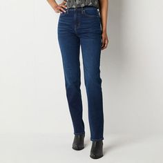 Add a fashion-forward touch to an outfit with these a.n.a women's high-rise straight-leg denim jeans with distressed knees. They're crafted from a cotton-blend with a button-zip fly, two front slip pockets, and two back slip pockets. Style them with a pretty blouse and slide sandals for a chic, relaxed look. Closure Type: Button & ZipperPockets: 1 Front Coin Pocket, 2 Front Slip Pockets, 2 Back Slip PocketsRise: High RiseFiber Content: 89% Cotton, 5% Recycled Cotton, 5% T400 Elasterell-P, 1% Lyc Pretty Blouses, Tall Jeans, Long Jeans, Straight Fit Jeans, Straight Leg Denim, Petite Jeans, Jeans Straight Leg, Recycled Cotton, Jeans Straight