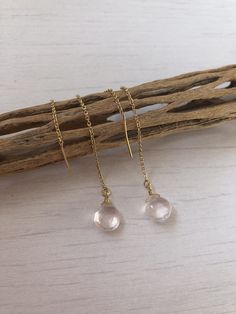 Rose Quartz Threader Earrings, Rose Quartz Modern Earrings, Pink Minimalist Chain Earrings, Dainty Pull Through Earrings, Boho, gift for her Rose Quartz teardrops suspended from 14k gold filled or sterling silver ear threaders. Ideal for a modern look, super clean and minimalistic earrings. Great choice of bridesmaids earrings they can continue to use on a daily basis. Stone Size: 8 mm Stone Shape: Teardrop Earring Length: 35 mm Material: Choice of 14k Gold Filled or Sterling Silver Gift Wrappin Rose Gold Crystal Earrings For Pierced Ears As Gift, Rose Gold Crystal Earrings As A Gift, Hypoallergenic Rose Gold Crystal Earrings As A Gift, Rose Gold Hypoallergenic Crystal Earrings For Gift, Hypoallergenic Rose Gold Crystal Earrings For Gift, Gift Hypoallergenic Rose Gold Crystal Earrings, Rose Gold Dainty Crystal Earrings For Pierced Ears, Rose Gold Dainty Crystal Earrings, Rose Gold Crystal Earrings With Ear Wire As Gift