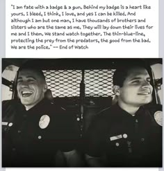 two police officers sitting next to each other in front of a screen with the caption