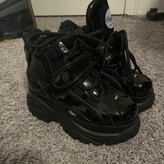 Buffalo London Platform High Tops, Never Worn, Size 6. They Are Really Cool I Just Don’t Have The Confidence To Wear Them:/ Swear London Shoes, Buffalo Platforms, Buffalo London Shoes, Platform High Tops, Buffalo Shoes, Buffalo London, London Shoes, Mens Outfit Inspiration, Black Sneakers