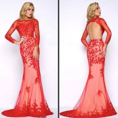 Mac Duggal Open Back Embroidered Tulle Gown Style#: 62062m Red Size: 6 Measurements: Bust- 35.5" Waist- 27.5" Hips- 38" 100% Authentic!!! An Ethereal Yet Sensuous Gown Is Fashioned From Sheer Tulle With Perfectly Placed Sequin Embroidery, A Beaded Waistband And A Floor-Sweeping Train. Hidden Back-Zip Closure; Hook-And-Eye Closure At Neck Bateau Neck Open Back Long Sleeves Padded Cups, Lined Skirt Stretch Tulle 100% Polyester Spot Clean *New Floor Model May Show Minimal Signs Of Wear From Being T Red Floor-length Evening Dress With Back Opening, Red Embellished Long Sleeve Evening Dress, Red Evening Gown With Intricate Embroidery, Red Embellished Long Sleeve Gown, Red Embellished V-neck Evening Dress, Mac Duggal Dresses, Bateau Neck, Mac Duggal, Tulle Gown