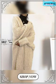 Autumn New Long Knit Cardigan Long Sleeve Lazy Twist Sweater Coat Knitted Acrylic V-neck Sweater Coat, Long Cream Cardigan For Winter, Winter Acrylic Cardigan For Layering, One Size Long Sleeve Acrylic Cardigan, Long Sleeve Acrylic Cable Knit Cardigan, One Size Winter Knit Sweater Coat, One Size Winter Knitted Cardigan, One Size Knit Sweater Coat For Winter, Winter Knitted One-size Cardigan