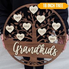 Looking for a special and sentimental gift that will last a lifetime? Look no further! Our customized family tree sign is perfect for any occasion, whether it's for Mother's Day, Father's Day, a birthday, or even Christmas. It's an excellent way to show your loved ones how much they mean to you, and it makes for a unique keepsake that will be cherished for years to come. The tree sign features heart-shaped tokens that are engraved with each family member's name, creating a beautiful and personal Grandkids Sign, Bunny Lamp, Huge Family, Family Tree Gift, Present For Mom, Personalised Family Tree, Bunny Gifts, Family Keepsakes, Presents For Mom