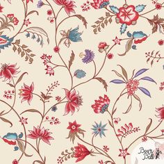 a floral wallpaper with red and blue flowers