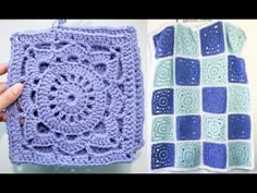 two crocheted squares are shown next to each other