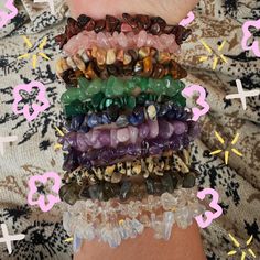 Explore the beauty and energy of our assorted crystal chips bracelets, each intuitively selected and made with genuine healing crystals. These one-of-a-kind bracelets feature a mix of crystals like amethyst, rose quartz, malachite, and more, each known for their unique metaphysical properties. Designed on a stretchy elastic band, they're easy to wear and perfect for everyday use. Each bracelet is intuitively selected, making every piece unique and slightly different from the photos, ensuring that no two bracelets are exactly the same. Whether you're seeking positive energy, balance, or simply love the look of crystals, these bracelets offer a personal connection to nature's magic. Limited stock available! - Genuine, intuitively selected assorted crystals - Stretchy elastic band for easy, c Crystals Bracelets, Crystal Bracelet, Healing Gemstone Bracelets, Handmade Crystal Jewelry, Art Hobbies, Healing Crystal Jewelry, Christmas Wishlist, Quartz Rose, Gemstone Healing