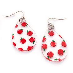 Introducing our charming  red apple dangle earrings - the perfect gift to show your appreciation to a special teacher in your life. These earrings feature a playful design of red apples UV printed on clear acrylic, creating a stunning and eye-catching effect. Laser cut to the shape of a teardrop. Crafted with care and high quality materials, these earrings are laser cut to shape into a dangle drop style that is both elegant and fun. The clear acrylic material makes them lightweight and comfortab Personalized Red Drop Earrings, Personalized Red Dangle Earrings, Apple Jewelry, Apple Earrings, Teacher Appreciation Gift, Red Apple, Sensitive Ears, Acrylic Material, Teacher Appreciation Gifts