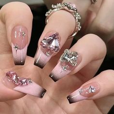 44607573131481 Galaxy Nail Designs, Wedding Guest Nails, Vintage Nail Art, Christmas Nails Ideas, Black French Tips, Y2k Girls, Christmas Nail Ideas, Nagel Tips, Nail Type