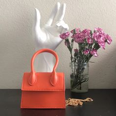 Brand New Orange Rectangular Satchel, Orange Rectangular Bag With Removable Pouch, Rectangular Orange Box Bag For Everyday Use, Chic Orange Top Handle Satchel, Orange Rectangular Bag With Detachable Handle, Orange Handheld Bag With Removable Pouch, Orange Satchel With Detachable Handle For Shopping, Orange Square Satchel For Everyday Use, Orange Crossbody Bag With Detachable Handle