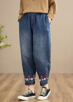 Handmade Spring Casual Pants Oversize Denim Blue-little flower Photography Elastic Waist TrousersFabric: Cotton BlendedSize & Fit: This garment fits true to size.Length: Size 2XL measures 35.49"from waist to hem.Waist:Fitted - elastic waist... Non-stretch Denim Blue Bottoms With Floral Embroidery, Blue Straight Leg Pants With Floral Embroidery, Blue Straight Leg Bottoms With Floral Embroidery, Wide Leg Denim Blue Jeans With Floral Embroidery, Denim Blue Floral Embroidery Wide Leg Jeans, Blue Floral Print Wide Leg Jeans, Casual Cotton Jeans With Floral Print, Non-stretch Wide Leg Jeans With Floral Print, Casual Denim Bottoms With Floral Print