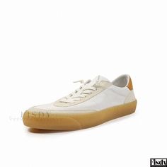 Fisdy - Handcrafted Genuine Leather Board Shoes - Casual Flat White Sneakers White Flat Shoes, White Casual Shoes, Flat White, Casual Flat Shoes, Leather Flat Shoes, White Shoes Women, Chunky Heels Sandals, Casual Flats, Flat Sneakers