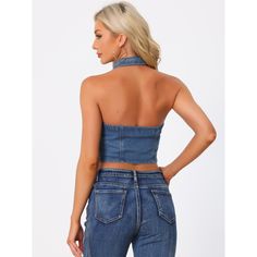 Made of denim fabric, stretchy and breathable to wear, this chic vest offers excellent flexibility, dynamic comfort, and a perfect fit for all day long. The trendy halter neck and cropped design enhance the body's natural silhouette and create a casual and elegant look. The cropped casual denim is versatile to match with jeans, shorts, and skirts, or you can wear it under a shirt, jacket, coat, or cardigan. Jean Corset, Corset Crop Top, Womens Clothing Sizes, Casual Denim, Denim Top, Denim Fabric, Elegant Look, Jacket Coat, Jeans Shorts