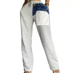 Size Chart: High Rise Gray Denim Cargo Jeans, Casual Mid-rise Gray Pants, Casual Gray Mid-rise Pants, Gray High Waist Denim Cargo Jeans, Casual Denim Blue Jeans With Patch Pockets, Baggy Gray Denim Bottoms, Casual Gray Straight Leg Bottoms, Spring Mid-rise Cotton Sweatpants, Gray Denim Cargo Jeans For Fall