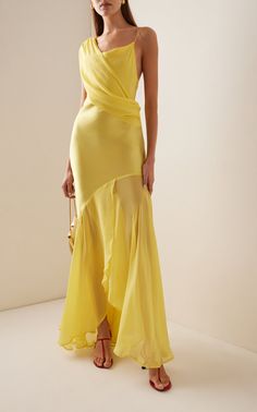 Willow Silk-Georgette Gown By Paris Georgia | Moda Operandi Paris Georgia, Gala Gonzalez, Maxi Evening Dress, Emmanuelle Alt, Leandra Medine, Yellow Maxi, Looks Party, Guest Attire, Wedding Attire Guest