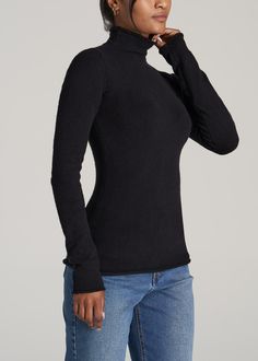 About Our Sweater for Tall Women You’ll want to cozy up by the fireside in our extra-soft, ultra-chic women’s tall mock turtleneck. When the weather gets chillier, the last thing you want are sleeves that don’t fit your frame. We designed this sweater to be the ultimate stylish addition to your fall or winter wardrobe. It offers a modern take on the traditional turtleneck, with a rolled mock neck that ends halfway up the neck instead of all the way to your chin. This extra-long sleeve sweater ha Cozy Fitted Tops In Solid Colors, Cozy Fit High Neck Turtleneck For Fall, Fall Soft Knit Stretch Turtleneck, Fall Relaxed Fit Turtleneck, Relaxed Fit High Neck Turtleneck For Fall, Cozy Stretch Turtleneck For Fall, Fall Stretch Soft Knit Turtleneck, Stretch Soft Knit Turtleneck For Fall, Soft Knit Stretch Turtleneck For Fall