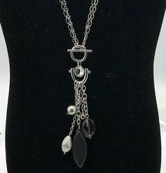 Gorgeous silver tone with beads, crystal, pearl, rhinestone charms necklace by Lia Sophia, black, gray, tassel. Sophia Black, Charms Necklace, Lia Sophia, Enamel Flower, Pink Beads, Silver Spring, Green Necklace, Flower Necklace, Crystal Beads