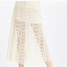 Light Color Laces Skirt Chic Lace Skirt, Chic Lace Maxi Skirt For Summer, Chic Lace Skirt With Relaxed Fit, Chic Relaxed Lace Skirt, Ankle-length Maxi Skirt For Beach In Spring, Spring Beach Ankle-length Maxi Skirt, Zara Long Maxi Skirt For Spring, Zara Relaxed Maxi Skirt For Summer, Spring Ankle-length Relaxed Skirt