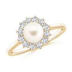 Evoking a feminine vibe with its floral design, this Princess Diana inspired pearl ring looks breathtaking. It is designed in 14K Solid Gold. The Freshwater cultured pearl is illuminated by a scintillating halo of prong-set diamonds. Birthstone for the month of June and traditional gemstone gift for 3rd, 30th, 46th, 50th & 52nd wedding anniversaries. All our items are packaged with care in appealing boxes with plush interiors. Available in various sizes between size 3 to 13. Please contact us fo Pearl Wedding Ring Set, Pearl Halo Ring, Birthstone Engagement Rings, Antique Rings Vintage, Cultured Pearl Ring, Pearl Engagement Ring, Engagement Ring Ideas, Freshwater Pearl Ring, Pearl Rings