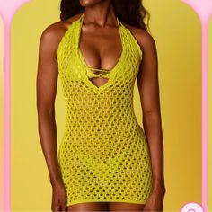 Voight By Valentina Ximena Dress Only Worn Once In Great Condition Xs/S Yellow V-neck Mini Dress For Beach Season, Fitted Green Mini Dress For Beach Cover-up, Yellow Sleeveless Mini Dress For Beachwear, Yellow Sleeveless Beachwear Mini Dress, Yellow Summer Mini Dress For The Beach, Yellow Mini Dress For Beach Season, Fitted Yellow Mini Dress For Beachwear, Fitted Yellow Mini Dress For Beach Season, Yellow Halter Neck Beach Dress