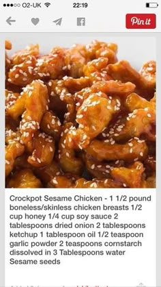 the recipe for sesame chicken is shown