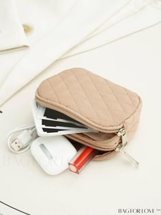 BagForLove - Fashionable Quilted Coin Purse with Zipper for Chic Style Beige Pouch Coin Purse With Zipper, Beige Pouch Coin Purse With Zipper Closure, Beige Coin Purse With Zipper, Beige Everyday Coin Purse With Zipper Closure, Beige Coin Purse With Zipper For Everyday Use, Everyday Beige Coin Purse With Zipper, Trendy Beige Cosmetic Bag With Zipper Closure, Trendy Beige Cosmetic Bag With Zipper, Elevated Fashion